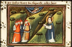 The high priest and his men keep their ears shut as St. Stephen delivers a speech