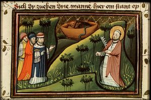 After having a vision St. Peter receives the three servants of Cornelius
