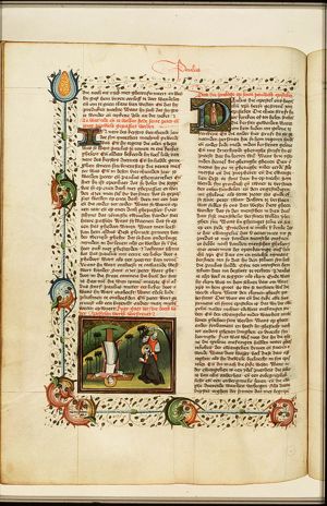 The martyrdom of St. Peter and St. Paul: St. Peter is crucified upside down and St. Paul is beheaded