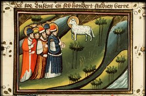 The adoration of the Lamb of God (Agnus Dei) by the 144-thousand
