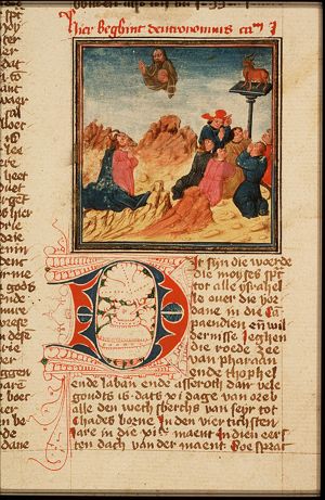 Moses communicates with God on Mount Sinai; Adoration of the Golden Calf
