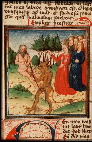 Job on the dung-hill is tormented by his wife and the devil