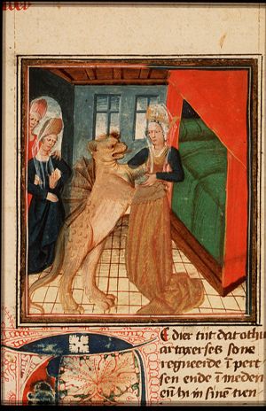 Olympias is seduced by Nectanebus in the form of a dragon