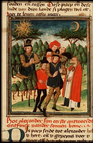 Alexander consults the prophetic Trees of the Sun and the Moon