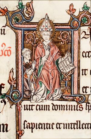 St. Augustine, Bishop of Hippo, holding a book and a staff; Johannes de Marchello