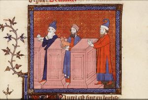 Three Levites with sacrifices