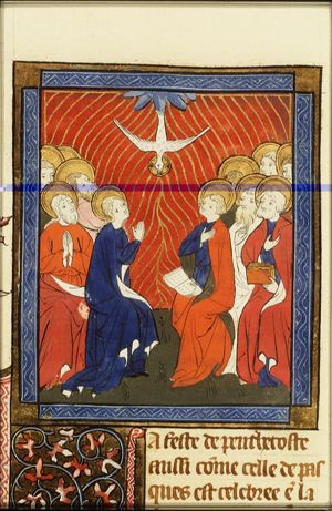 Pentecost: the Holy Spirit descends upon Mary and the apostles