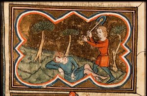 Cain slays Abel with a spade