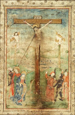 The Crucifixion, with Mary and St. John, the two malefactors, Longinus piercing Christ's side with a lance, the confessing centurion and soldiers