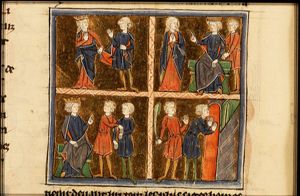 Joseph and Potiphar's wife: Potiphar's wife catches Joseph by his robe (1st of 4)