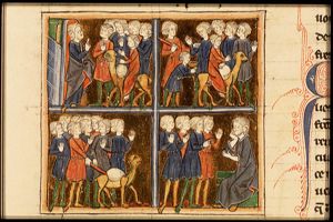 Jacob sends his sons to Egypt(?) or Joseph receives his brothers and Benjamin (1st of 4)
