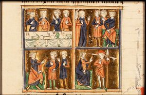 Meal of Adrastus, king of Argos: Polynices and Tydeus quarrel in the royal palace; Adrastus, king of Argos, stops the fight (1st of 4)