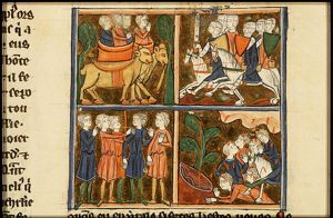 Pyrrhus, king of Epirus, and his army mounted on elephants attacking the Romans (1st and 2nd of 4)