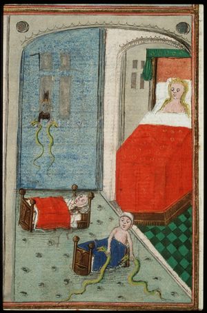 Juno transforms herself into a cow. Hercules strangles the snakes that Juno has sent to kill him
