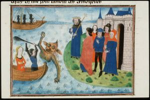 Hercules fights the sea-monster before the gates of Troy