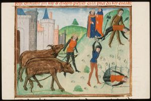 Cacus tries to get back Geryon's cattle from Hercules; Hercules kills Cacus; Evander and Hercules