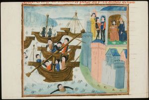 Menelaus with Castor and Pollux; the Greeks on their way to Troy
