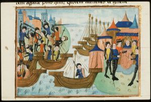 Achilles and Telephus kill Teuthras, king of Mysia; Agamemnon assembles his army commanders
