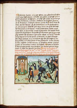 Battle between the Greeks and the Trojans; Achilles kills Hector