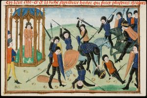 Battle between the Greeks and the Trojans; Achilles kills Hector