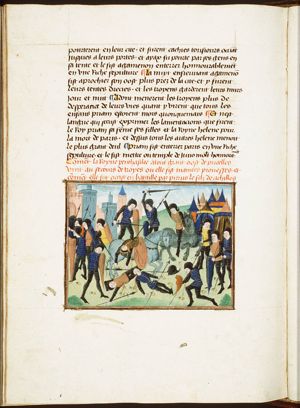 Pyrrhus, the son of Achilles, kills Penthesilea