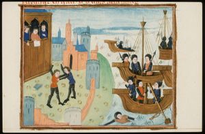 Ulysses wrestles with Thelamon; departure of the Greeks from Troy