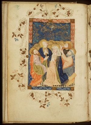 Pentecost: the Holy Spirit descends upon Mary and the apostles