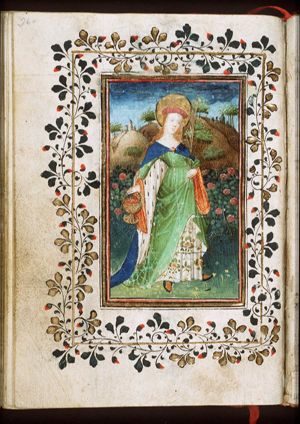 St. Dorothea of Caesarea holding a palm and a basket with roses