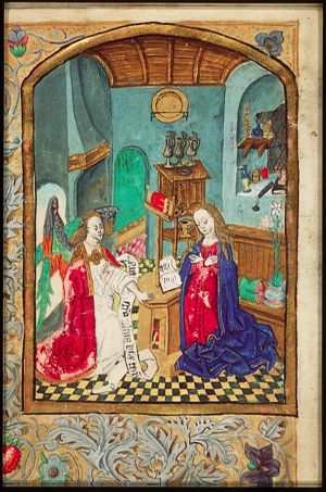 The Annunciation: Gabriel announces Christ's birth to Mary