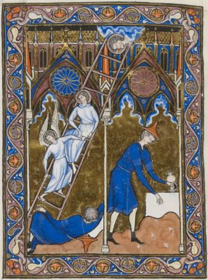 Jacob’s dream; Jacob anoints the stone