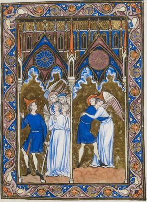 Jacob meets the angels of God; he wrestles with an angel