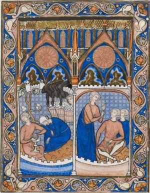 The dreams of the butler and the baker; Joseph interprets their dreams