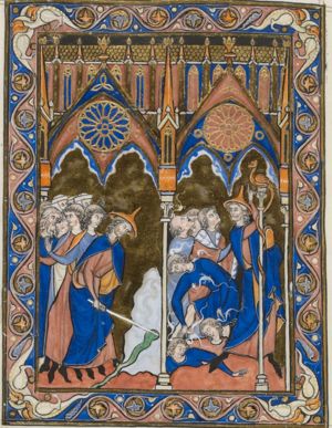 Moses brings forth water in the desert; the Brazen Serpent