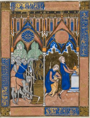 Gideon destroys the altar to Baal; he sacrifices to God