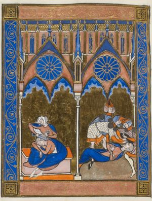 Delilah cuts Samson’s hair; the Philistines bind him
