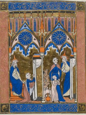 Eli overhears Hanna praying; she presents Samuel in the temple