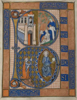 Beatus vir: David sees Bathsheba bathing; Salvator Mundi with David kneeling