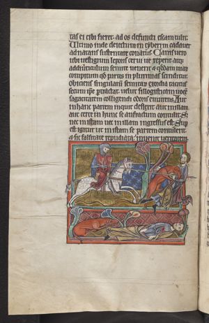 A man killed in a duel; his dog guards the corpse of his master