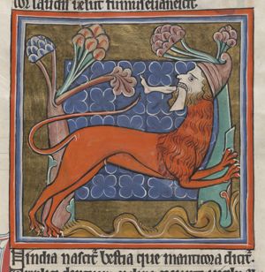 Manticora with a leg between his teeth