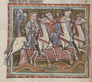 Three kings riding dromedaries
