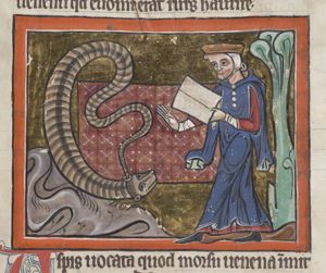 Aspis (viper) blocking its ear with its tail so as not to hear the snake-charmer
