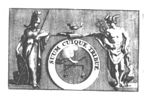 Minerva (helmet, lance, Aegis, owl) and Mercury (Petasus, Caduceus) leaning against a pedestal; on top of the pedestal a burning oil-lamp on an open book; on the frontside of the pedestal: a medallion with a hand holding a pair of scales