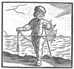 Pilot (Dutch: 'loodsman') holding sounding-lead(?), while walking along the shore