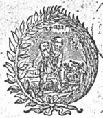 A man spading, in a landscape; Jahweh-tetragram; a laurel-branch and a palm-branch as frame