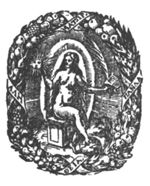 Truth: a naked woman, on a cubical seat, holding the sun represented as a face, a palm-branch and an open book, the right foot resting on a globe; a wreath decorated with fruit and with inscribed banderole as frame