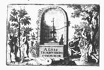 Forest with a burning candle in a ruin (niche); in the background: forest workers (used symbolically?) busy with planting trees, cutting wood and spading