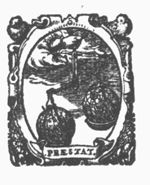 A hand from the clouds holding a pair of scales with a globe and a star-globe; banderole with inscription; decorated frame with birds and garlands