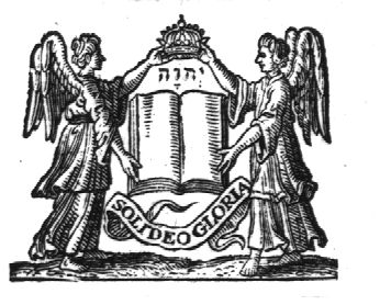 Two angels holding an open book and a crown, a Jahweh-tetragram; a banderole with inscription