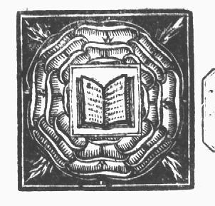 Open book with (pseudo-)text; an ornamental flower as frame