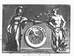 Minerva (helmet, lance, Aegis, owl) and Mercury (Petasus, Caduceus) leaning against a pedestal; on top of the pedestal a burning oil-lamp on an open book; on the frontside of the pedestal: a medallion with a hand holding a pair of scales